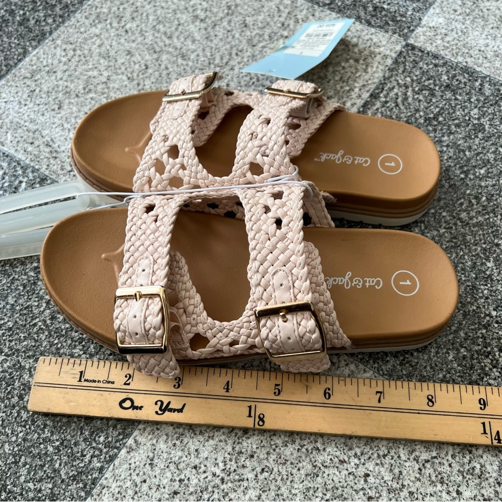 Cat & Jack Girl's Brooklyn Crochet Footbed Sandals- Blush Size 1 - Picture 3 of 3